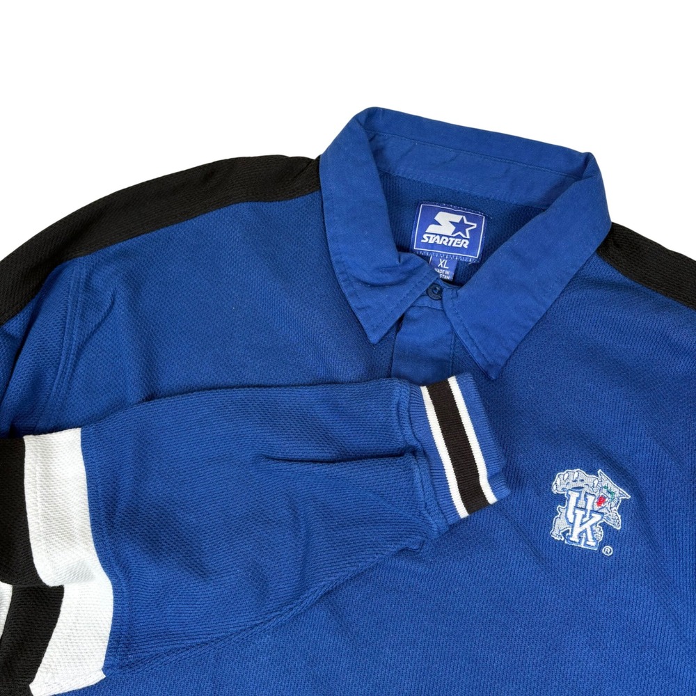 Vtg Starter Kentucky Wildcats Polo Shirt XL 1/4 Button Long Sleeve Blue White